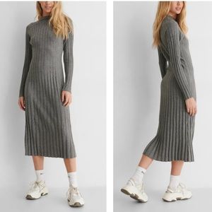 MANGO ribbed knit dress in gray blogger favorite